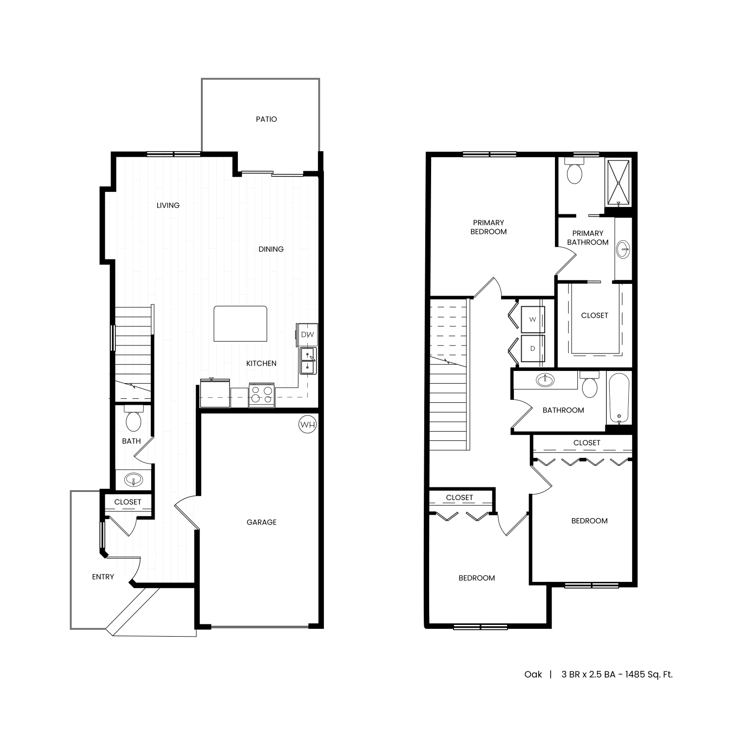Floor plan for 3 beds, 2.5 baths, 1498 sqft